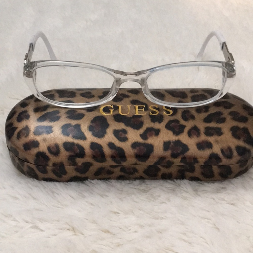Guess clear/white glasses with case and cloth